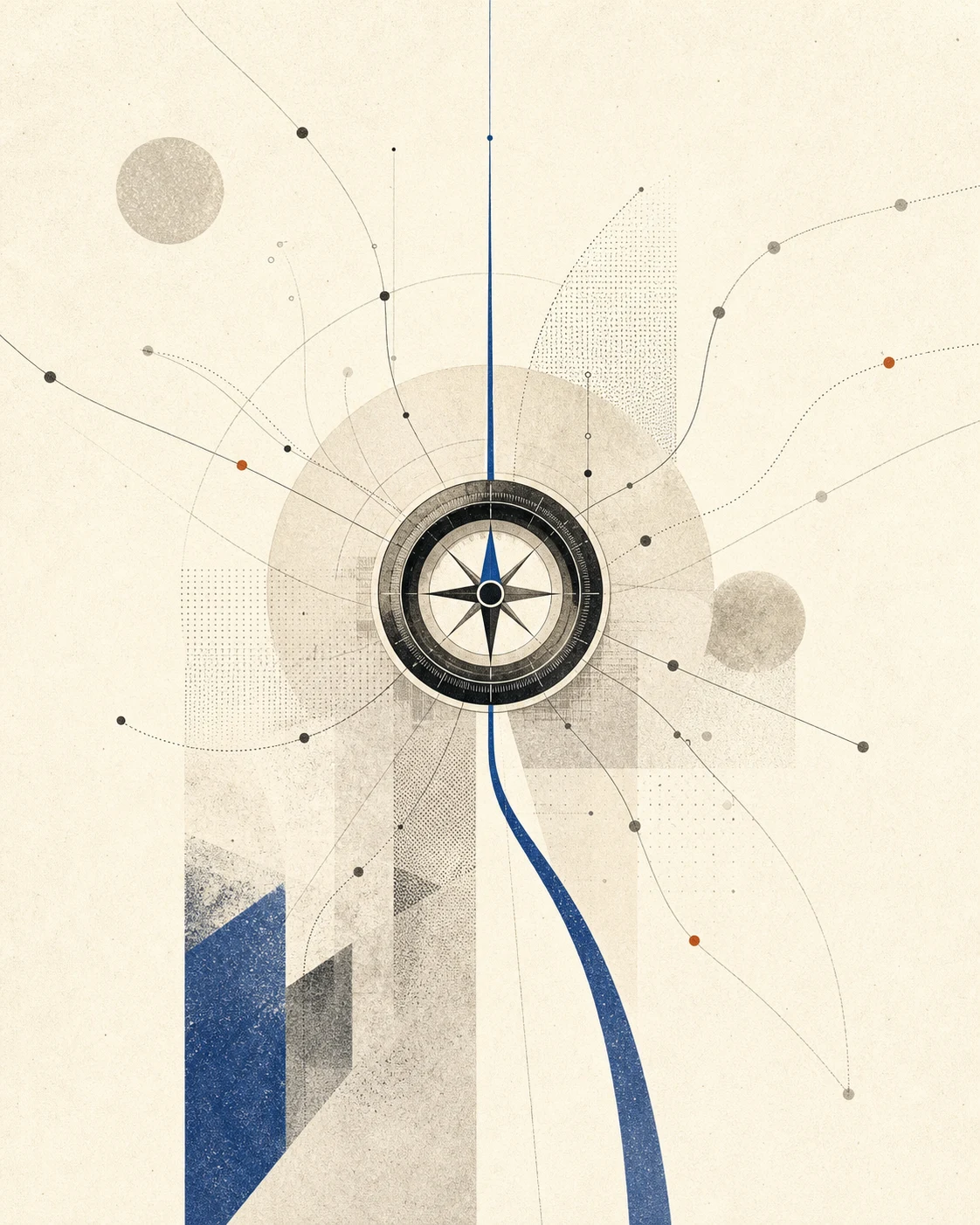A compass drawing one deliberate route through a field of possible paths.